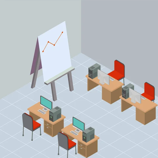 A vector illustration of a Business Meeting internet Icon. Isometric conference room interior. Education and learning in Business meeting in modern office. - Vector