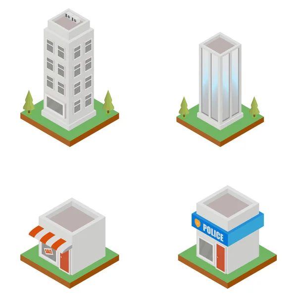 Cityscape Design Elements Isometric Building City Map Generator Flat Icon — Stock Vector