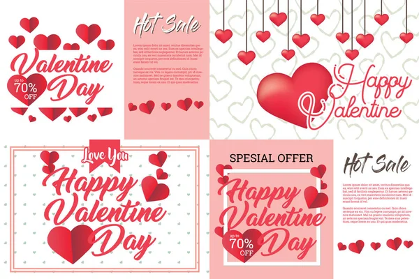 Vector Valentijnsdag Kaarten Sjablonen Hand Getrokken Februari Cadeau Labels Etiketten — Stockvector