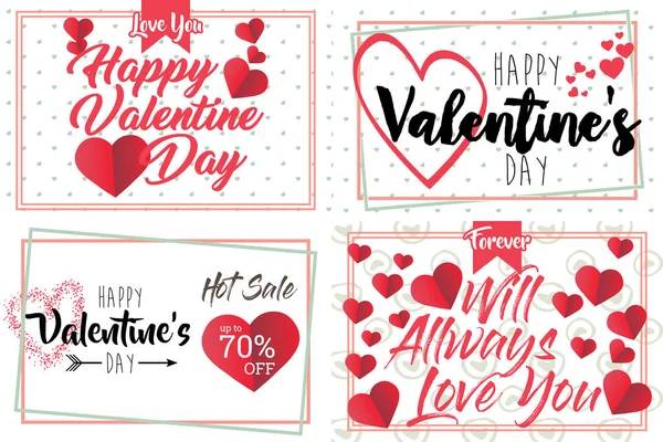 Vector Valentijnsdag Kaarten Sjablonen Hand Getrokken Februari Cadeau Labels Etiketten — Stockvector