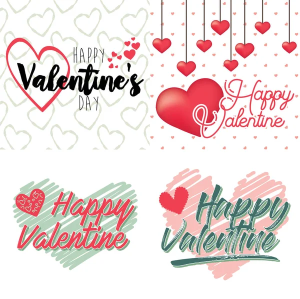 Vector Valentine Day Cards Templates Hand Drawn February Gift Tags — Stock Vector