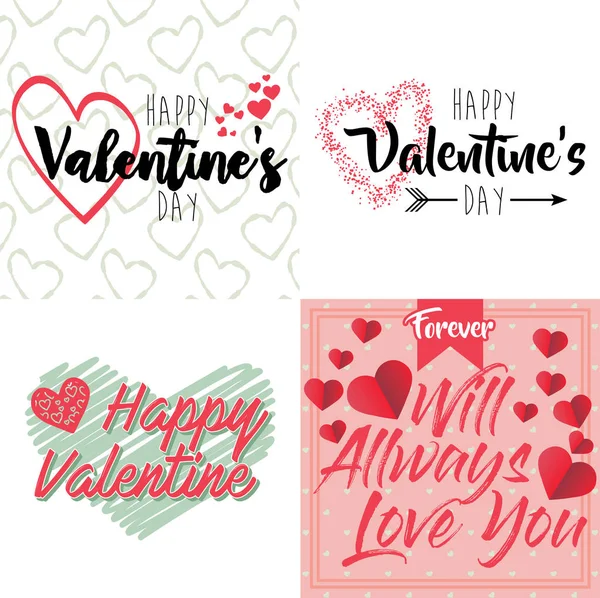 Modelos Cartões Dia Vector Valentine Mão Desenhada Fevereiro Etiquetas Presente — Vetor de Stock