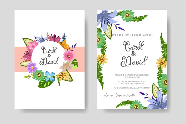 Tarjeta Invitación Boda Con Plantilla Floral Con Concepto Hoja Verde — Foto de Stock