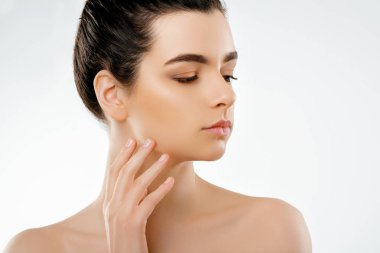 Güzellik yüz. Doğal makyaj güzel kadınla. Portre portre sağlıklı pürüzsüz yüz cilt ile Model kızın. Yüksek çözünürlük