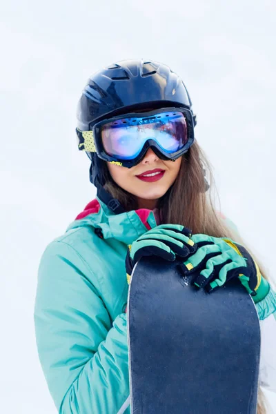 Közelről Snowboardos Kárpátokban Bukovel Snowboardos Portréja Hegység Tükröződik Maszk — Stock Fotó