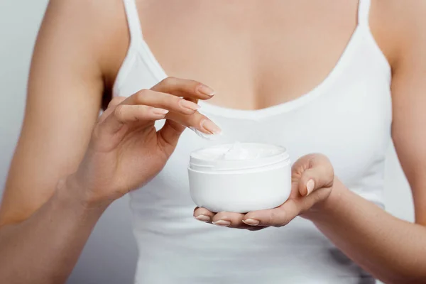 Hand Skin Care Close Female Hands Holding Cream Tube Woman — Stock Photo, Image