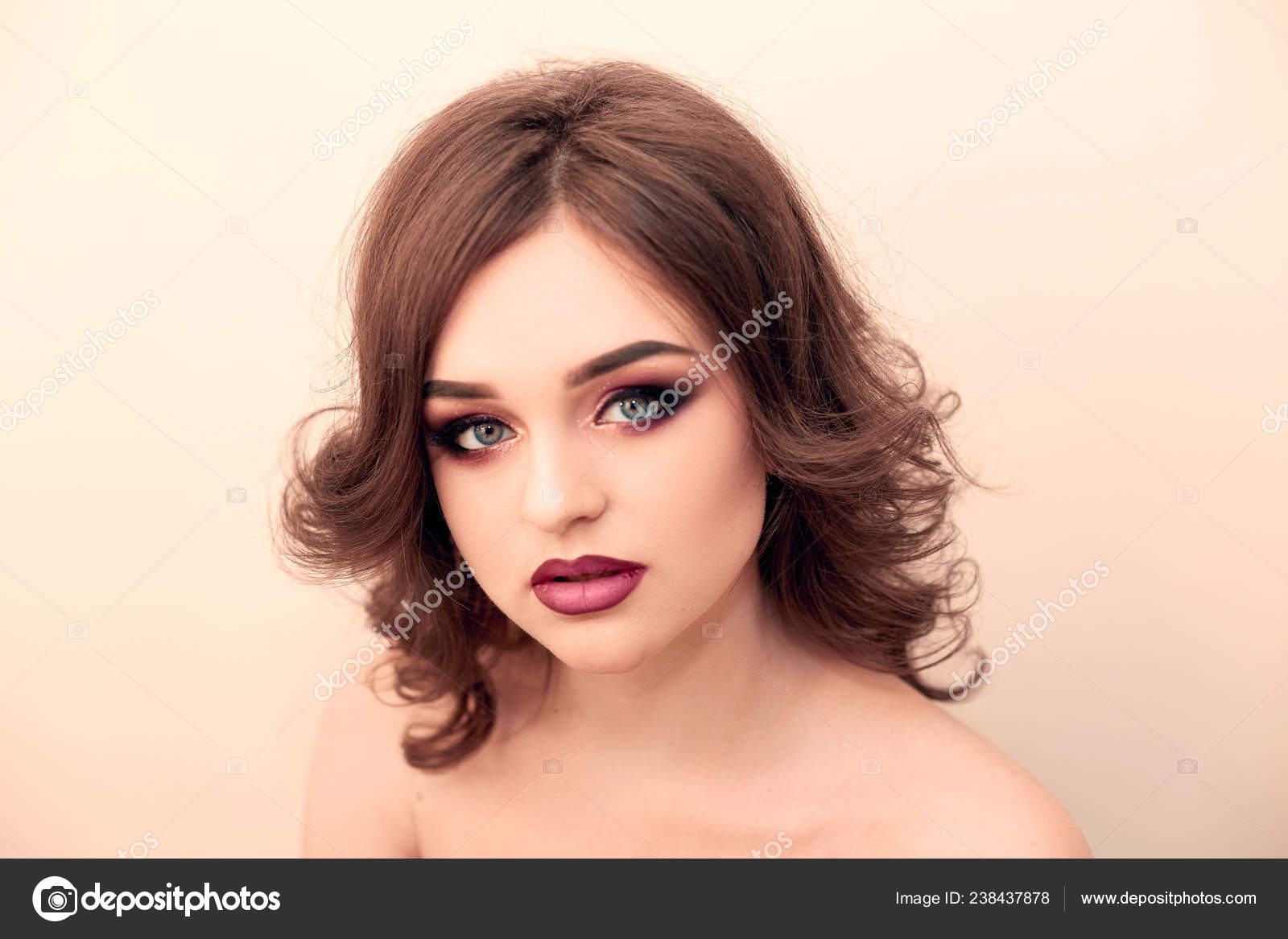 Brunette Girl Long Shiny Wavy Hair Beautiful Model Curly Hairstyle