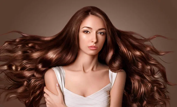Brown Hair Beautiful Woman Long Hair Hair Care — Stock Photo, Image
