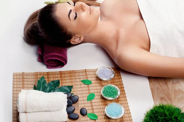 Massage Spa Brunette Model Getting Massage Spa Treatment Hands Working — Stock Photo, Image