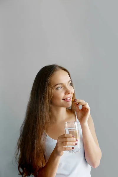 Alimentación Saludable Estilo Vida Primer Plano Mujer Sonriente Feliz Tomando — Foto de Stock