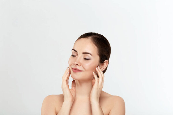 Beauty Woman Cosmetics. Portrait of female perfect clean skin. Care healthy skin. Facial  treatment. Cosmetology, beauty and spa