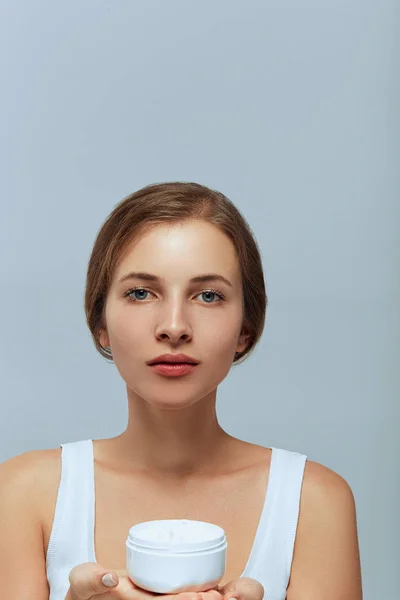 Beauté Visage Soins Peau Belle Femme Avec Une Peau Propre — Photo