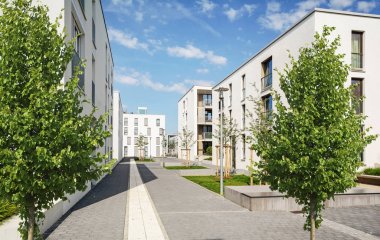 Şehirde yerleşim alanı, modern apartmanlar