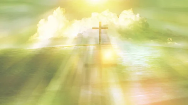 Symbol Religious Cross Beach Sunlight Ray Cloud — Stock Photo, Image