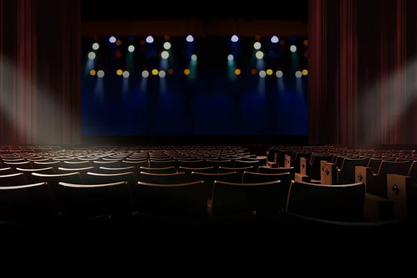 Asiento vacío en auditorio vintage o teatro con luces en el escenario — Foto de Stock