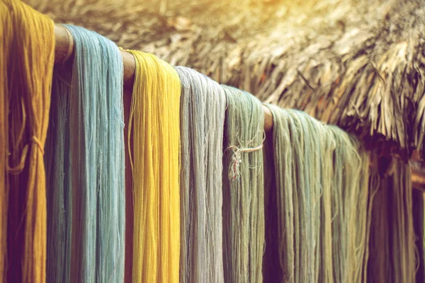 colourful cotton thread from natural dye colour desiccate indoor drying