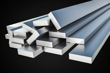 Çelik metal profiller üzerine siyah - sanayi kavramı izole köşe şeklinde. 3D render illüstrasyon.