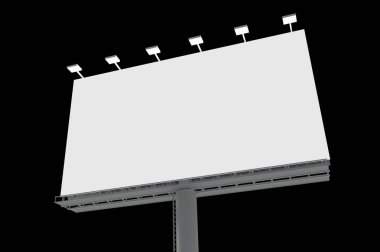 Siyah arka plan üzerine izole boş billboard. 3D render illüstrasyon.