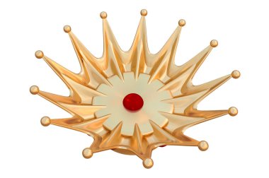 Altın taç beyaz arka plan üzerinde izole. 3D render illüstrasyon.