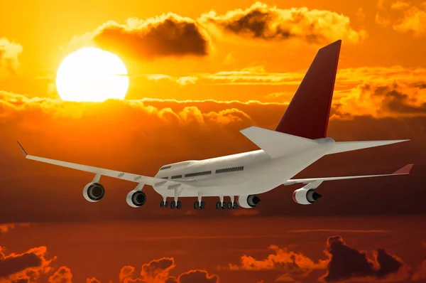 Passagierflugzeug Bei Sonnenuntergang Gerenderte Illustration — Stockfoto