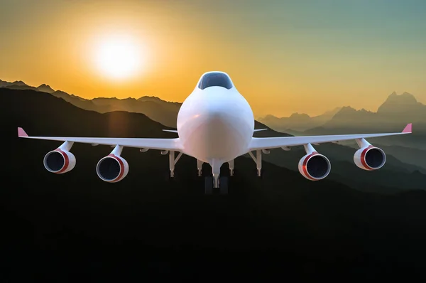 Passagierflugzeug Bei Sonnenuntergang Gerenderte Illustration — Stockfoto