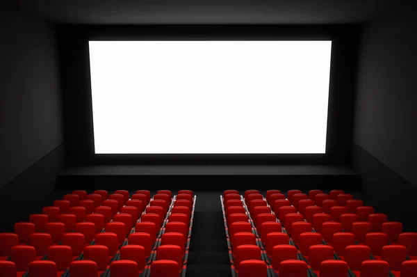 Auditorio Cine Con Pantalla Blanca Blanco Asientos Rojos Ilustración Renderizada — Foto de Stock