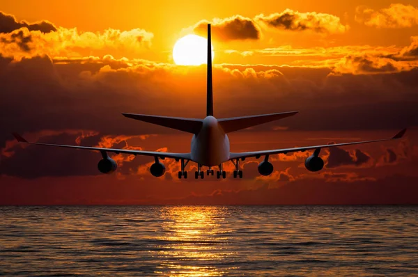 Silhouette Airplane Sunset Rendered Illustration — Stock Photo, Image