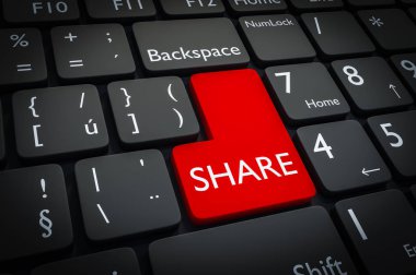 Kırmızı siyah klavye düğmesine paylaşmak. 3D render illüstrasyon.