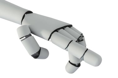 Beyaz arka plan üzerinde izole robot mekanik kol. 3D render illüstrasyon.