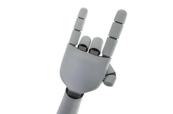 机器人机械手显示摇滚乐手势 渲染插图 — 图库照片