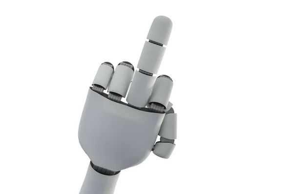 Robotic Mekanisk Hand Visar Fan Gest Med Upplyft Långfingret Utsmält — Stockfoto