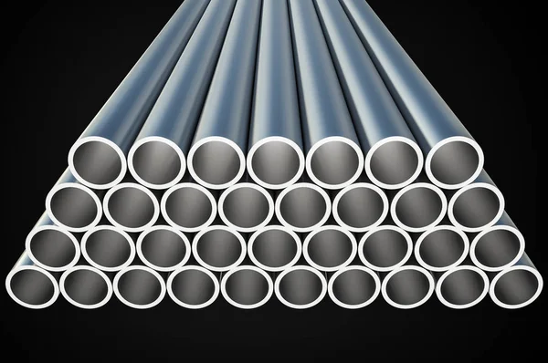 ブラック 業界概念に分離されたパイプ形状の鋼の金属のプロフィール レンダリングされた図 — ストック写真