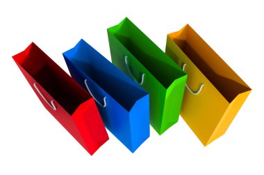 Kağıt Poşetler beyaz arka plan üzerinde izole. 3D render illüstrasyon.