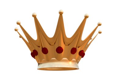 Altın taç beyaz arka plan üzerinde izole. 3D render illüstrasyon.