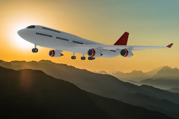 Osobní Letadlo Při Západu Slunce Tavené Ilustrace — Stock fotografie