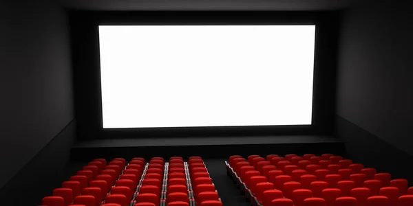 Auditorio Cine Con Pantalla Blanca Blanco Asientos Rojos Ilustración Renderizada — Foto de Stock