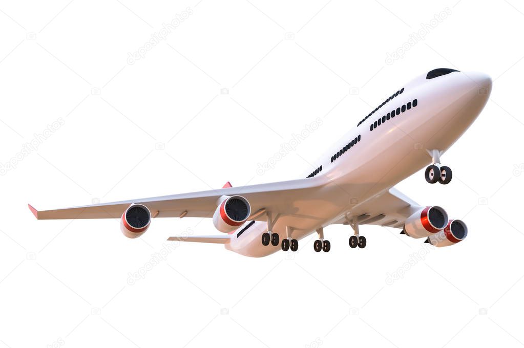 Airplane isolated on white background. 3D rendered illustration.