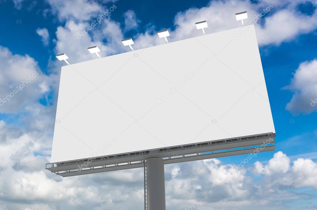 Blank billboard at blue sky background. 3D rendered illustration.