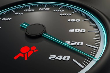 Araba Pano kırmızı airbag ışığı. 3D render illüstrasyon.