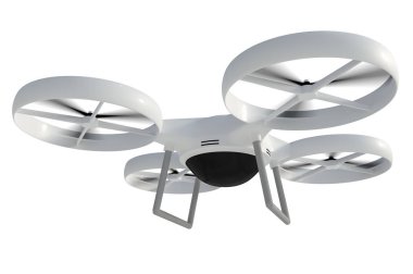 Beyaz arka plan üzerinde izole dört helikopter uçuyor. 3D render illüstrasyon.