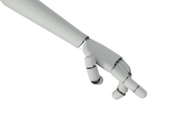 Beyaz arka plan üzerinde izole robot mekanik kol. 3D render illüstrasyon.