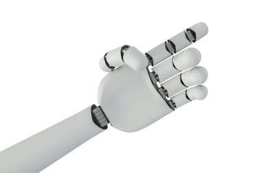 Beyaz arka plan üzerinde izole robot mekanik kol. 3D render illüstrasyon.