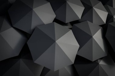 Çevresinde birçok siyah şemsiye. 3D render illüstrasyon.