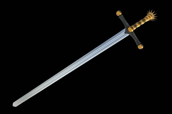 Eisernes Schwert Isoliert Auf Schwarzem Hintergrund Gerenderte Illustration — Stockfoto