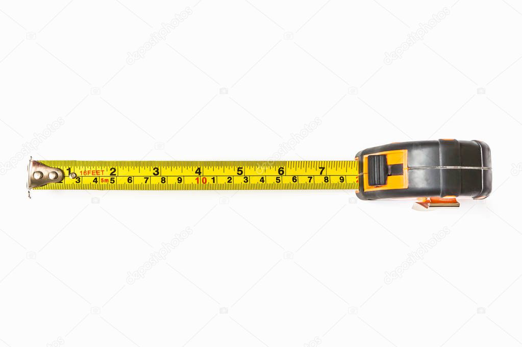 Top view of tape measure isolated on white background