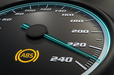 Araba kontrol panelinde anti-lock fren sistemi ışık. 3D render illüstrasyon.