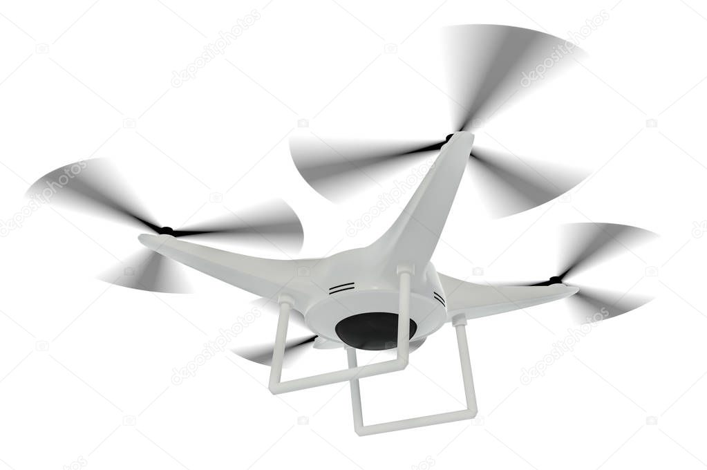 Flying drone isolated on white background. 3D rendered illustration.