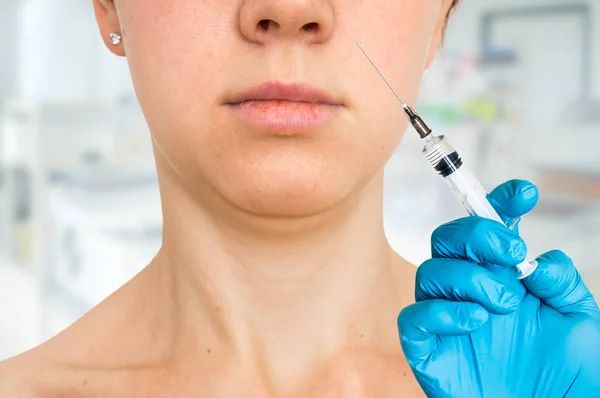 Woman Gets Injection Her Face Cosmetic Surgery Concept — Stock Photo, Image