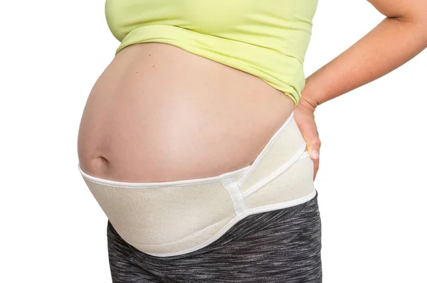 Έγκυος Γυναίκα Κοιλιά Ορθοπεδική Ζώνη Απομονωθεί Λευκό Εγκυμοσύνη Επίδεσμο — Φωτογραφία Αρχείου