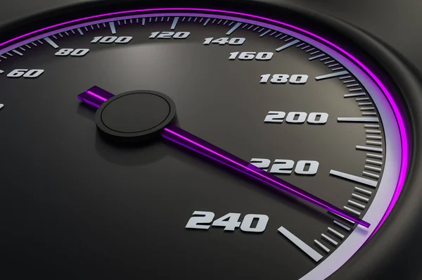 車のダッシュ ボード上に紫のスピード メーター レンダリングされた図 — ストック写真